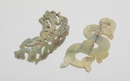 Two Chinese Jade/ Stone Carved Dragon Pieces