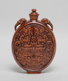 Tall Chinese Wood Carved Snuff Bottle