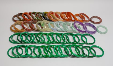 Estate Large Set Chinese Colored Stone Bangles
