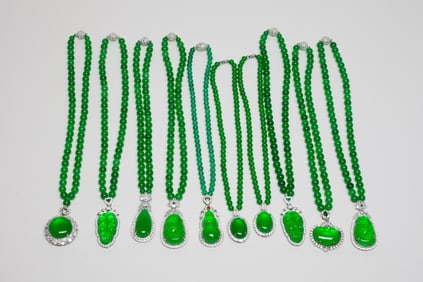 Estate Large Set Chinese Jade Like Necklaces