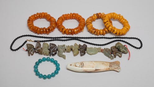 Estate Chinese Jade/ Stone Carvings & Beads