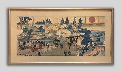 Framed Japanese Woodblock Print: Framed Japanese Woodblock Print: