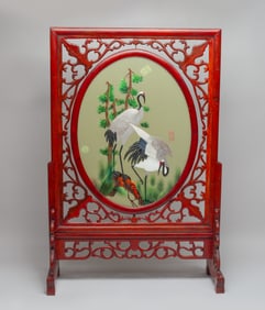 Large Chinese Export Wood Table Screen