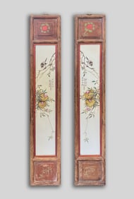 Two Chinese Wood Framed Porcelain Hangings