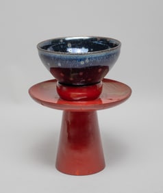 Chinese Jian Type Porcelain Bowl w/ Lacquer Stand