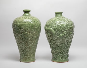 Two Chinese Longquan Porcelain Tall Vases
