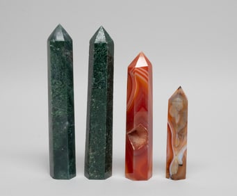 Carnelian & Moss Agate Sculptures of Obelisk