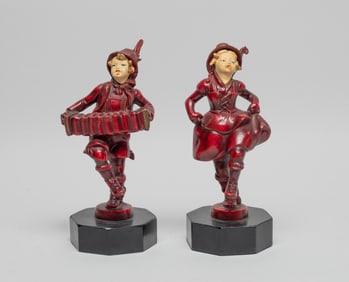 Antique JB Hirsch Dancing Girl Bookends, 1920-30s