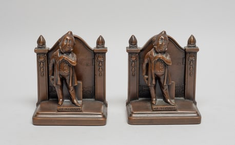 Two Antique Bronze Bookends, 1920-40s