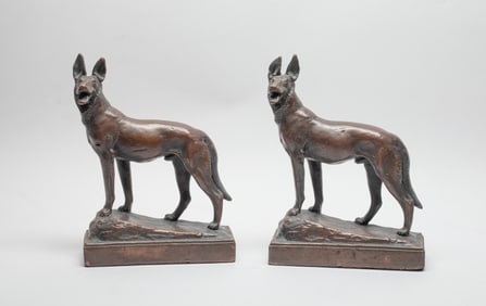 Paul Herzel Bronze Bookends of Dog