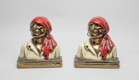 1930-40s Pirate Bust Buccaneer Metal Bookends