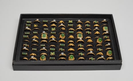 Chinese Export Gold Plated & Jade Rings