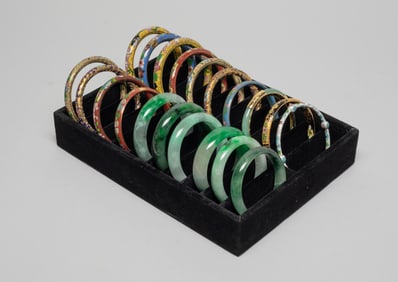 Chinese Export Cloisonne & Colored Stone Bangles