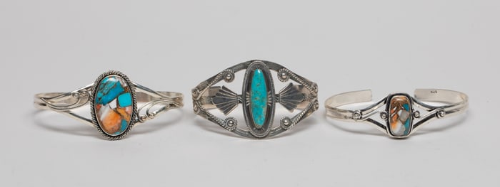Silver Bangles Inlaid Turquoise & Stones