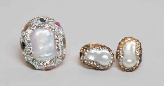 Designed Jewelry Inlaid Pearl & Tourmaline