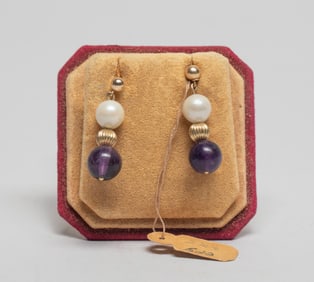 14K Gold, Sea Pearl & Amethyst Earrings