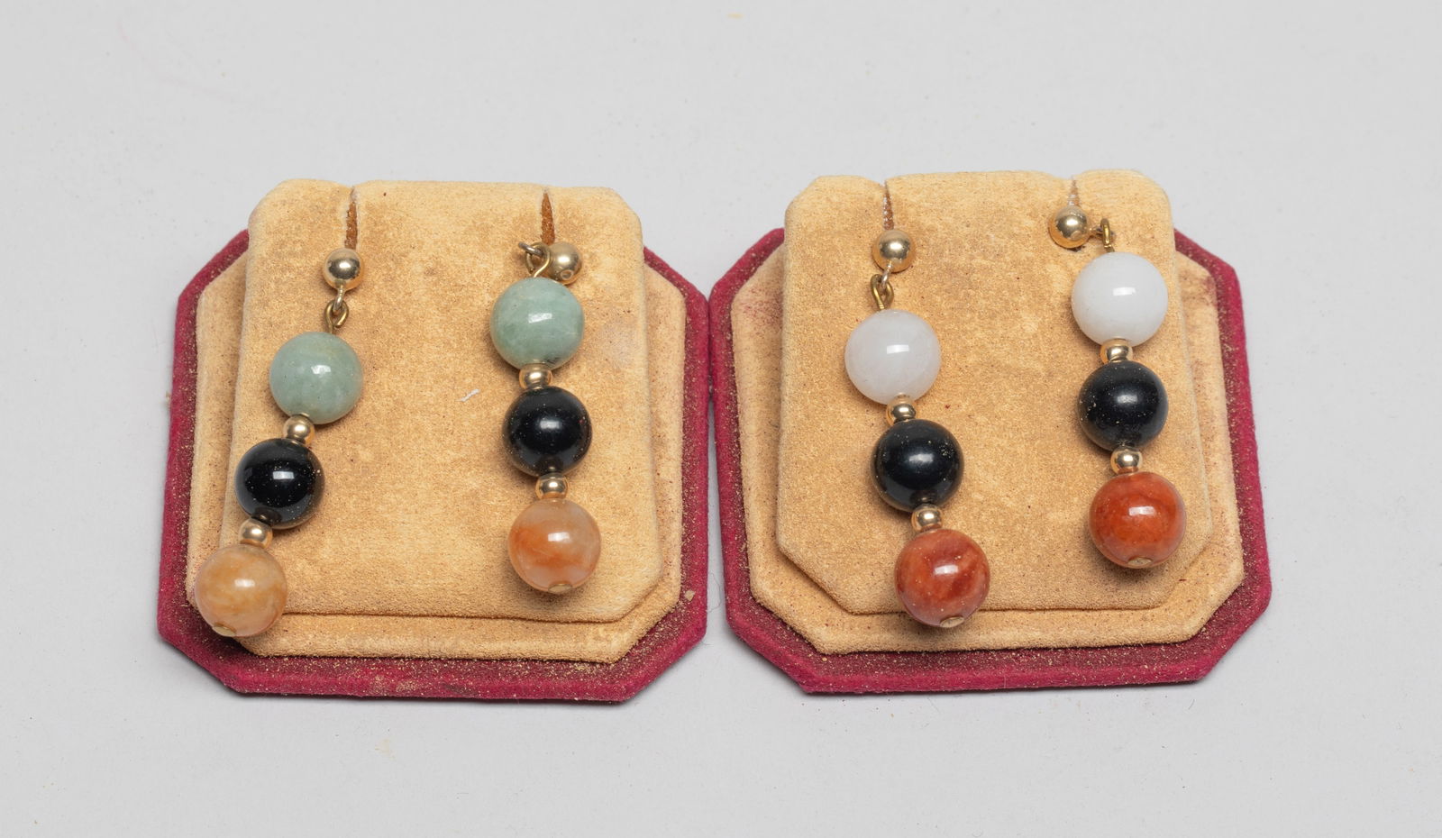 Two Sets Chinese 14K Gold & Jade Earrings (1 of 8)