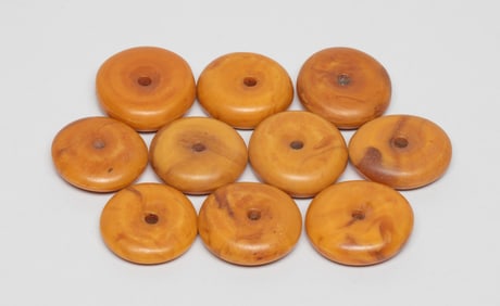 Estate Chinese/ Tibetan Amber Disc Beads