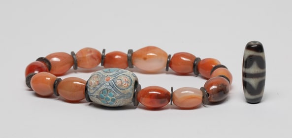 Chinese Dzi Bead, Agate, Glass Prayer Beads