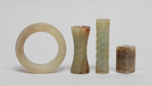 Chinese Jade Carved Beads & Lg Ring