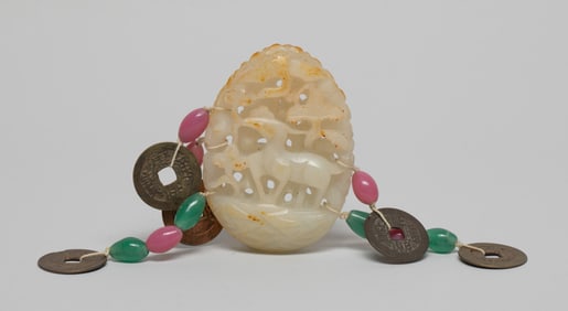 Chinese Export Jade, Coin, Glass Pendant