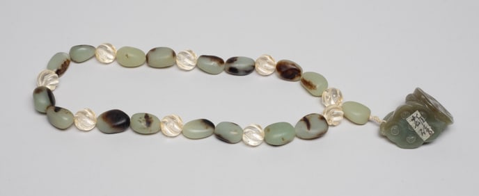 Chinese Russet Jade & Crystal Prayer Beads