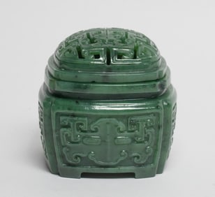 Chinese Spinach Jade Covered Censer