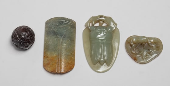 Estate Chinese Jade Carved Bead & Pendants