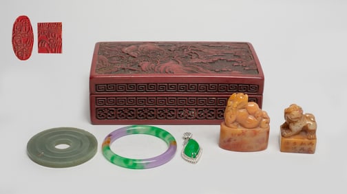 Chinese Bangle, Stone Seals, Jade Pendant Bi