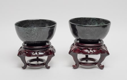 Two Chinese Export Spinach Jade Bowls