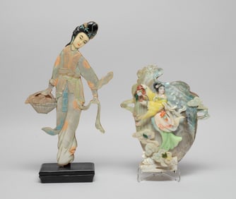 Estate Two Chinese MOP Carved Sculptures