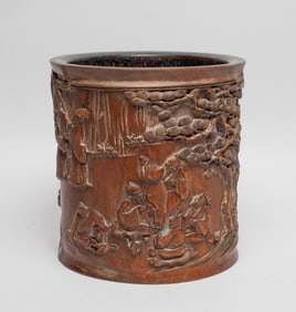 Estate Large Chinese Wood Brush Pot