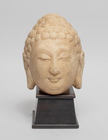 Chinese Stone Buddha Head w/ Stand