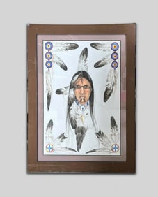 Signed Native American Indian Lithograph by Yei