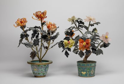 Two Chinese Jade, Agate Stone Bonsai