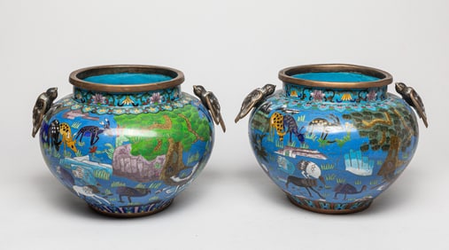 Pair Chinese Cloisonne Pots