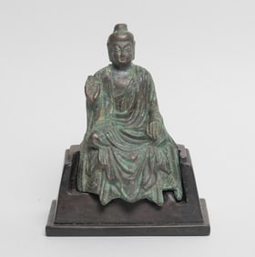 Chinese Bronze Buddha w/ Wood Stand