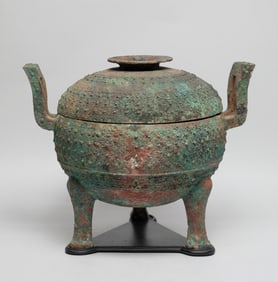 Large Chinese Bronze Covered Pot