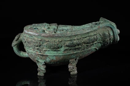 Large Chinese Bronze Covered Pot