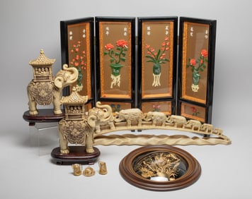 Chinese Export Table Screen & Sculptures