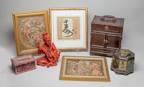 Chinese Sculpture, Boxes & Embroidery