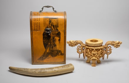 Chinese Export Wine Box & Sculptures