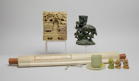 Estate Chinese Wall Hanging & Jade/ Stones