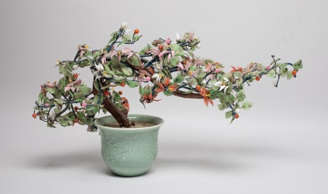 Chinese Export Peiking Glass & Porcelain Bonsai