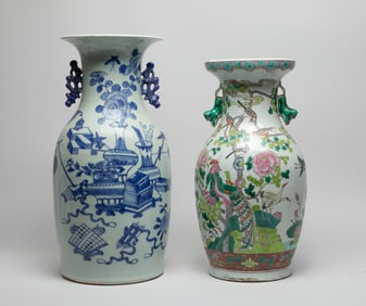 Two Tall Chinese Export Porcelain Vases