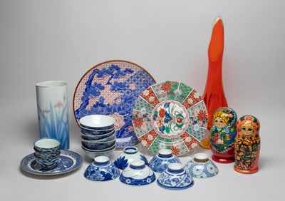 Estate World Porcelain, Russian Doll & Glass Vase