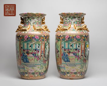 Pair Tall Chinese Export Porcelain Vases