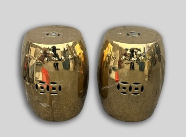 Pair Chinese Export Porcelain Garden Drum Stool