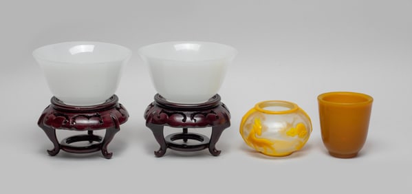 Estate Chinese Peiking Glass Bowls, Cup