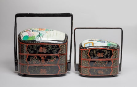 Two Chinese Porcelain & Lacquer Boxes
